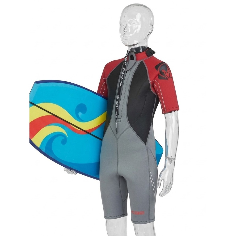 Body Glove Juniors Wet Suit Body Suit Shorts , Short Sleeve Black Red SKUK013